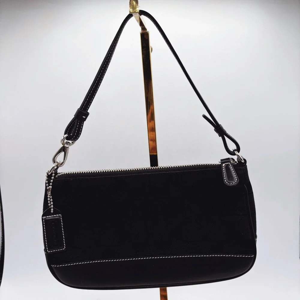 Coach‎ Signature Demi Pouch 6094 Black Monogram Canvas Leather Convertible Y2K